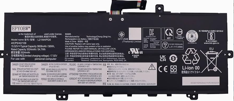 Pin laptop Lenovo ThinkBook 13s G4 ARB, ThinkBook 13s G4 IAP, ThinkBook 13x G2 IAP, ThinkBook Plus G4 IRU, L21M4PD0 L21B4PD0 L21C4PD0 (ZIN) – 4 CELL