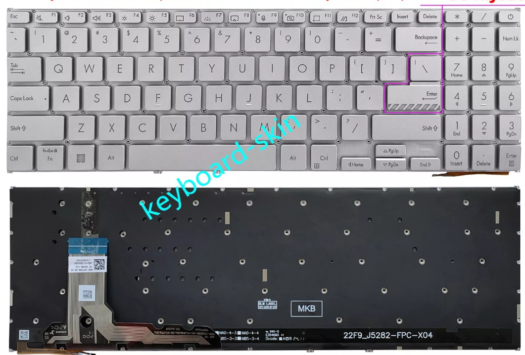 Bàn phím laptop Asus VivoBook X1504, K3605, K3504, M3504, S3504, M3605, M3503, E1504 – Màu bạc, có LED