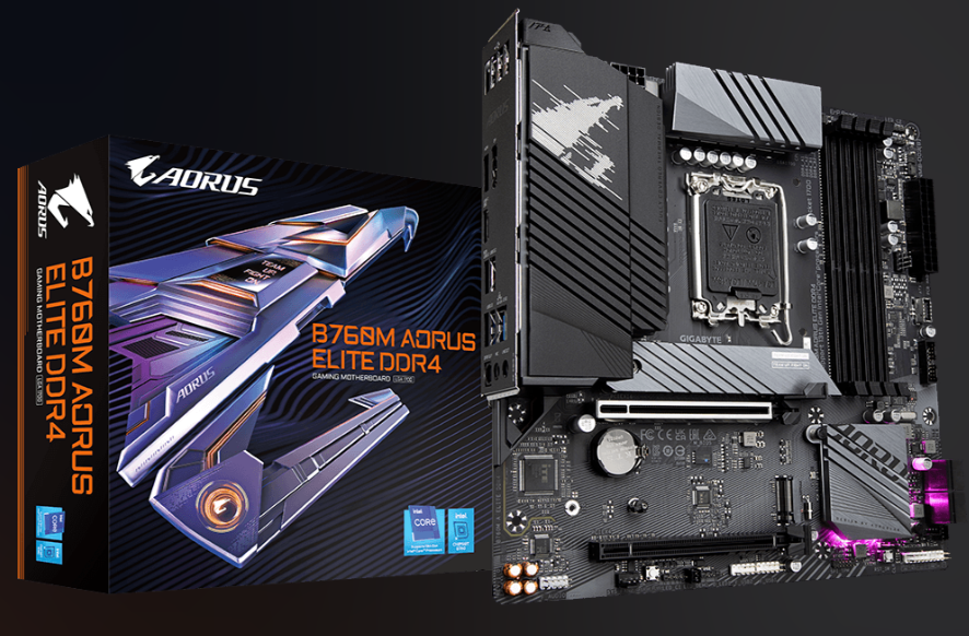 Mainboard SK 1700 v1-2 GIGABYTE B760M AORUS ELITE DDR4 Chính hãng (HDMI, DP, 2xM.2 PCIe/NVMe, LAN 2500Mbps, 4 khe RAM DDR4, mATX)