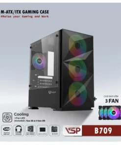 Case VSP B709 Black (453x260x425mm, Hông kính cường lực, Fan đuôi 1x120mm (không kèm), Kèm 3 Fan trước, 1xUSB3.0, 2xUSB2.0, 1xHDD, 2xSDD, Nguồn dưới dây dài)(Liên hệ nhân viên kinh doanh để được giá tốt hơn) FV