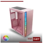 Case VSP V3-601P Pink (370x196x432mm, Dãy LED RGB, Hông trong suốt, Fan đuôi 1x120mm ko kèm, Fan trước 2x120mm ko kèm, 1xUSB3.0, 1xUSB2.0, 2xHDD, 2xSSD, Nguồn trên dây dài)(THAY THẾ CHO 603P Pink) FV