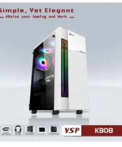 Case VISION KB08 White (282x192x413mm, Hông Kính Cường Lực, Mặt trước sẵn led RGB, Fan đuôi 1x120mm ko kèm, Fan trước 3x120mm ko kèm, Fan trên 2x120mm ko kèm, 1xUSB3.0, 2xUSB2.0, 2xHDD, 2xSSD, Tản nước 120/240mm ko kèm, Nguồn dưới dây dài) FV