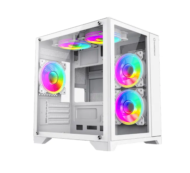 Case GAMEMAX INFINITY Mini White FV (412x322x400mm, 2 mặt kính cường lực, Fan đuôi 1x120mm ko kèm, Fan trước 3x120mm ko kèm, Fan trên 2x120mm ko kèm, Fan dưới 2x120mm ko kèm, 1xUSB3.0, 2xUSB2.0, 1xHDD, 2xSDD, 1xHD Audio, Nguồn dưới dây dài) (THAY THẾ CHO VSP B709, X09 White)