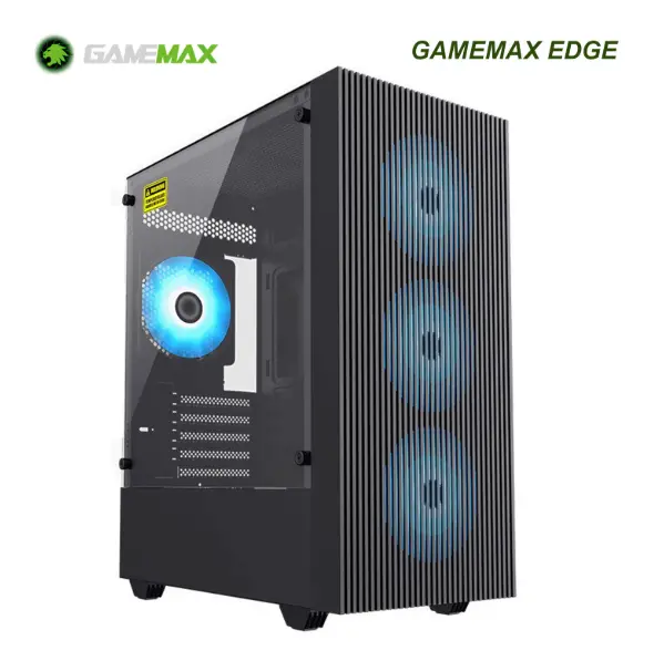 Case GAMEMAX EDGE Black FV (493x254x428mm, 1 mặt kính cường lực, Fan đuôi 1x120mm đã kèm, Fan trước 3x120mm ko kèm, Fan trên 2x120mm ko kèm, 1xUSB3.0, 2xUSB2.0, 3xHDD, 2xSDD, 1xHD Audio, Tản nước 120/240/360mm ko kèm, Nguồn dưới dây dài)