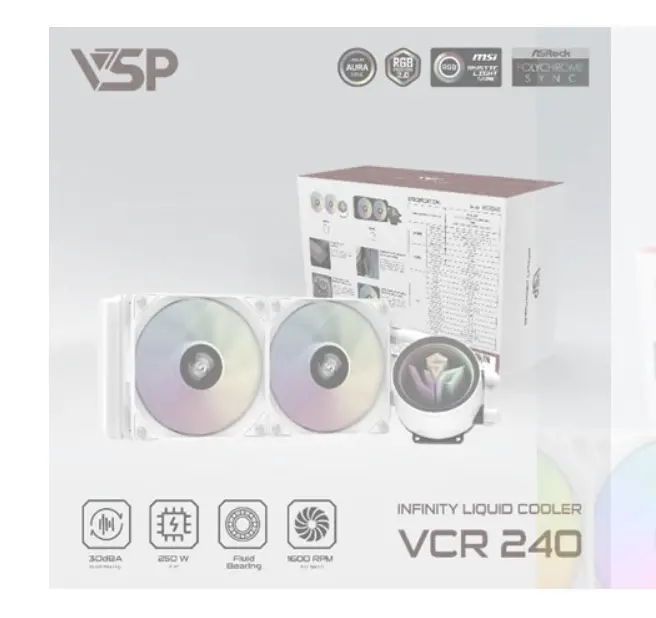 Tản nhiệt nước VSP VCR-240 White (PWM 4 Pin, 12V 3Pin ARGBLGA115X/ 1200 / 1700 / 1366 - LGA2011 / 2066/FM2 / FM2+ / AM3 / AM3+ / AM4 / AM5)