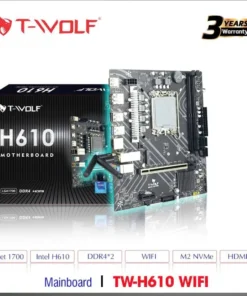 Mainboard SK 1700 v1 T-WOLF H610 WIFI Chính hãng (1xHDMI, 1xDP, 1xM.2 NVMe, WIFI 802.11AC+ BLUETOOTH 4.2, LAN 1000Mpbs, 2 khe RAM DDR4, mATX) + Tặng Mouse