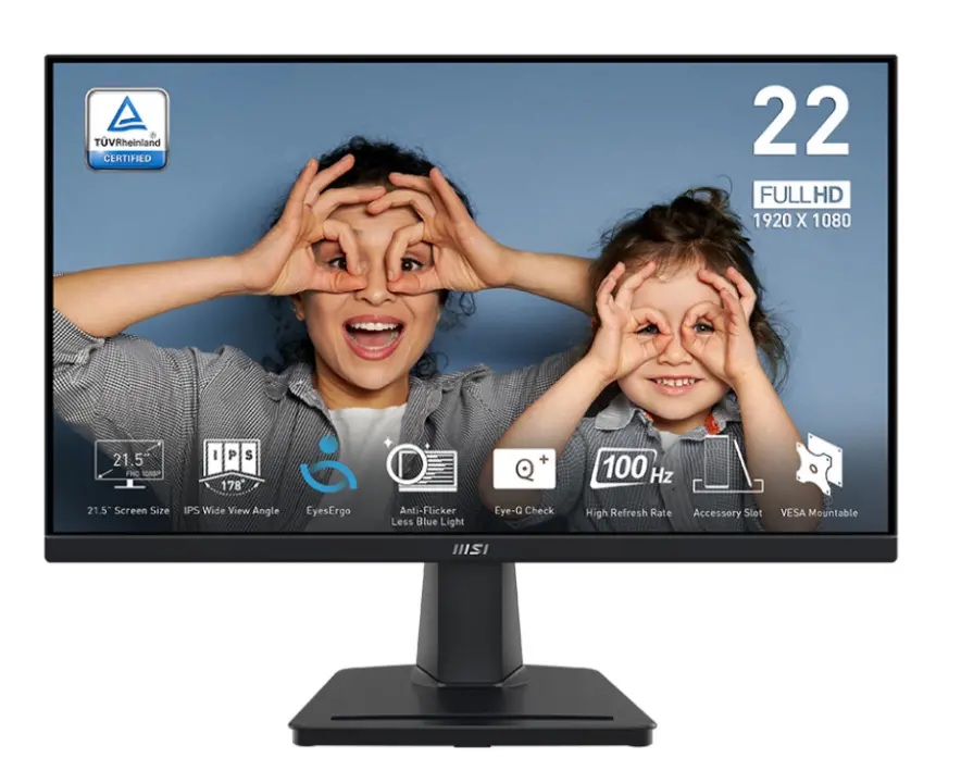 LCD 21.45' MSI PRO MP225 Chính hãng FV (IPS - VGA, HDMI, 1920x1080, 100Hz, 3 cạnh viền mỏng, Kèm cáp HDMI, Treo tường)